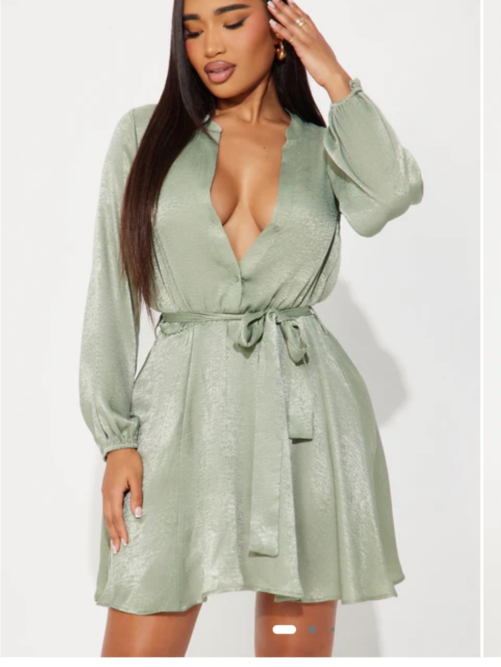 Fashion Nova Sage Satin-Effect Mini Dress with Tie Waist